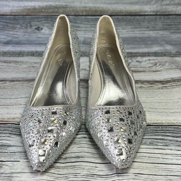 OMINE Women’s Pointed Toe Heels – Silver Rhinestone Embellished – Size 11 - Picture 1 of 7